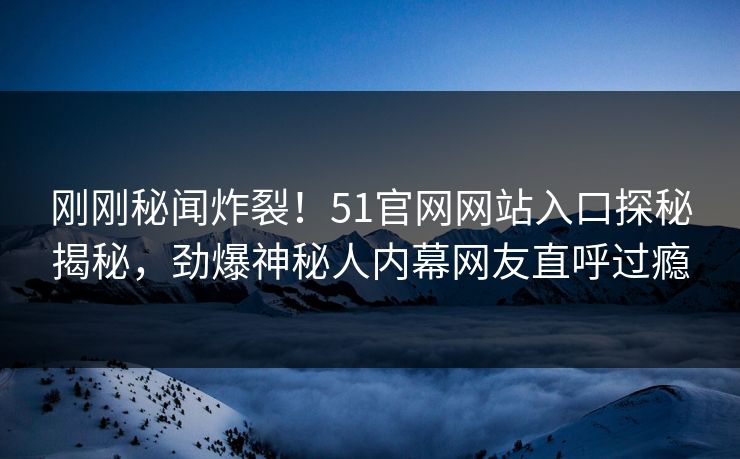 刚刚秘闻炸裂！51官网网站入口探秘揭秘，劲爆神秘人内幕网友直呼过瘾